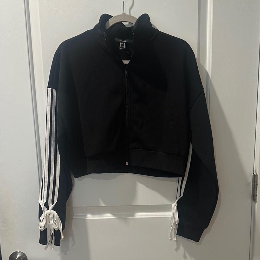 Black Zip-Up Jacket with White Stripes